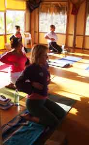 Yoga class doing the pose